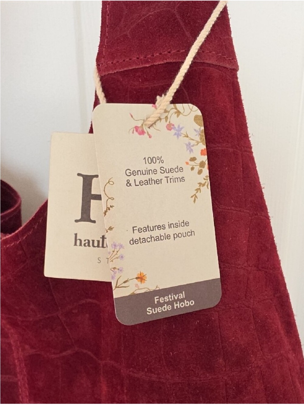 NWT! Haute Hippie Suede Burgundy Crocodile Slouchy Hobo w/ Detachable Small Bag - Picture 8 of 8